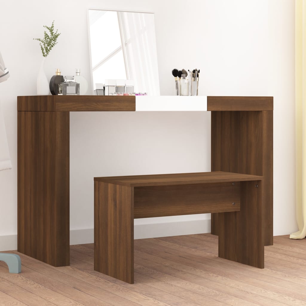 vidaXL Meikkijakkara ruskea tammi 70x35x45 cm tekninen puu