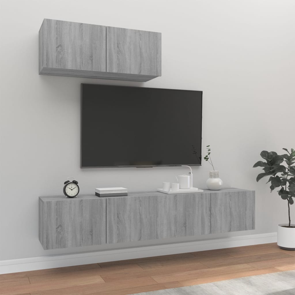vidaXL 3-osainen TV-kaappisarja harmaa Sonoma tekninen puu