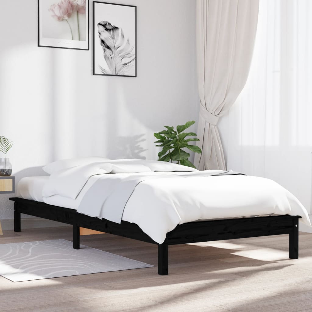 vidaXL Sängynrunko musta 100x200 cm täysi mänty