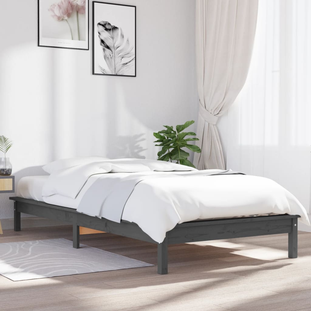 vidaXL Sängynrunko harmaa 75x190 cm täysi mänty Small Single