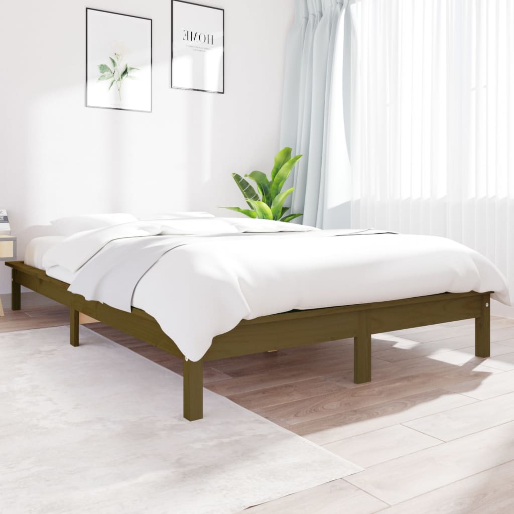 vidaXL Sängynrunko hunajanruskea 135x190 cm täysi mänty Double