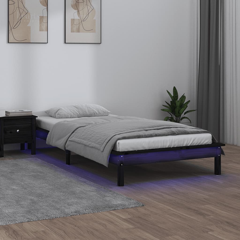 vidaXL Sängynrunko LED musta 75x190 cm Small Single täysi puu