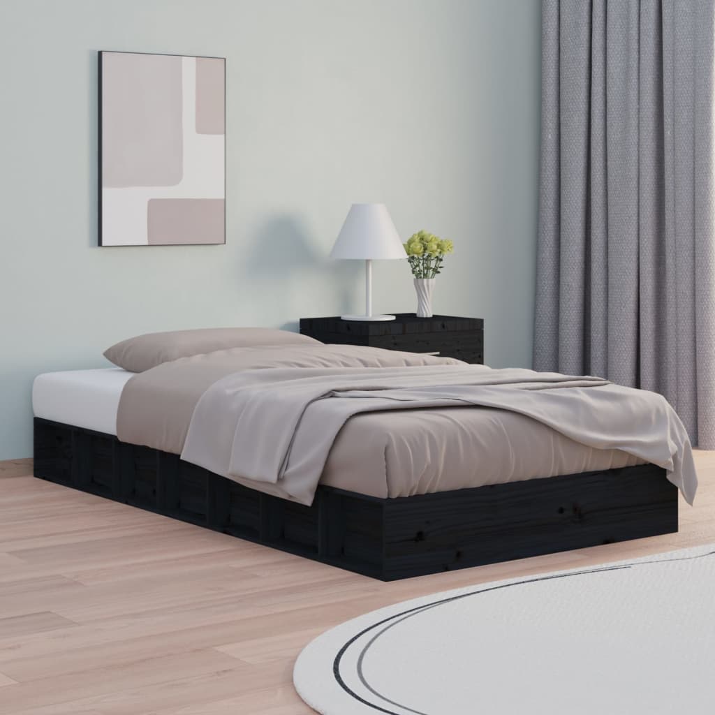 vidaXL Sängynrunko musta 135x190 cm Double täysi puu