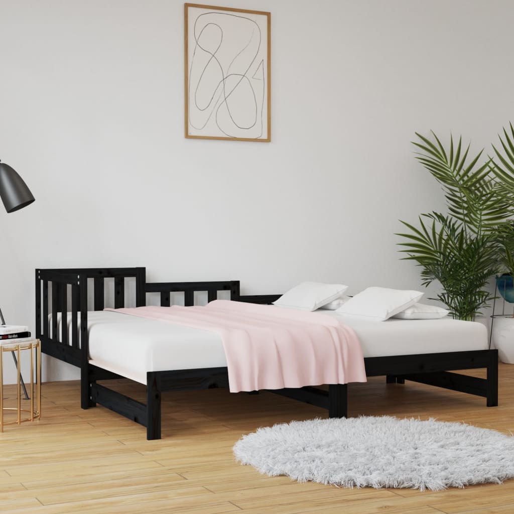 vidaXL Sohvasänky ulosvedettävä musta 2x (90x200) cm täysi mänty