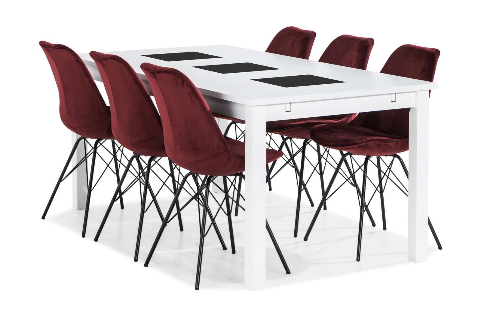 Ruokailuryhmä Octavia 180 cm Jatkettava 6 Scale tuolia Samet - Valkoinen/Punainen