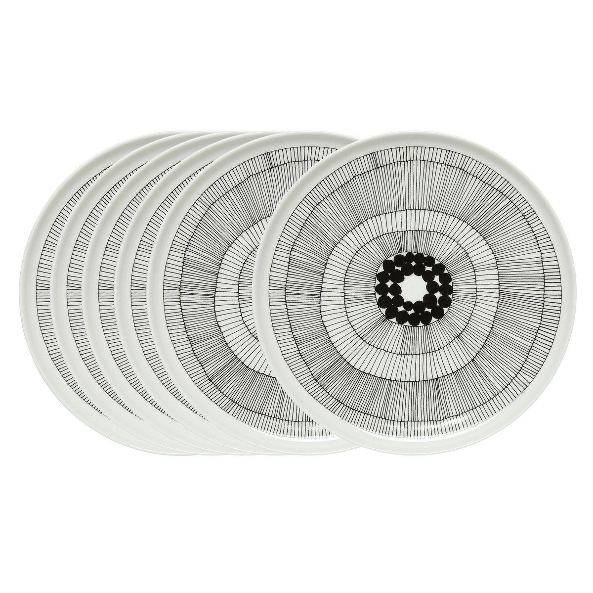 Marimekko Siirtolapuutarha lautanen Ø 25 cm, 6 kpl musta-valkoinen Ø 25 cm