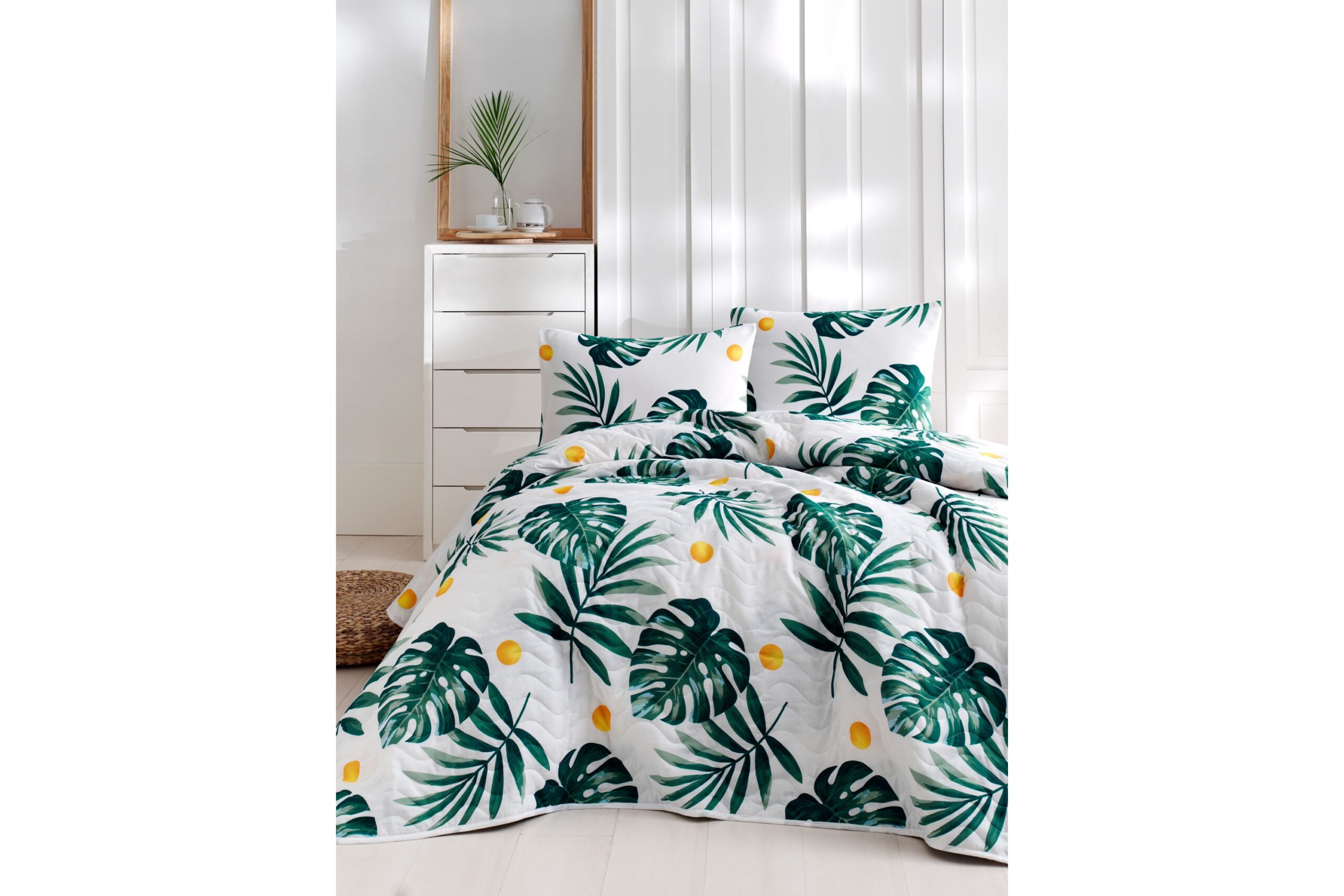 Päiväpeite EnLora Home Tupla 200x220+2 tyynyliinaa - Valkoinen/Vihreä/Keltainen