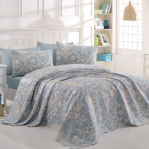 Päiväpeite Eponj Home Yhden 160x235+Lakana+ tyynyli Ranforce - Sininen/Valkoinen