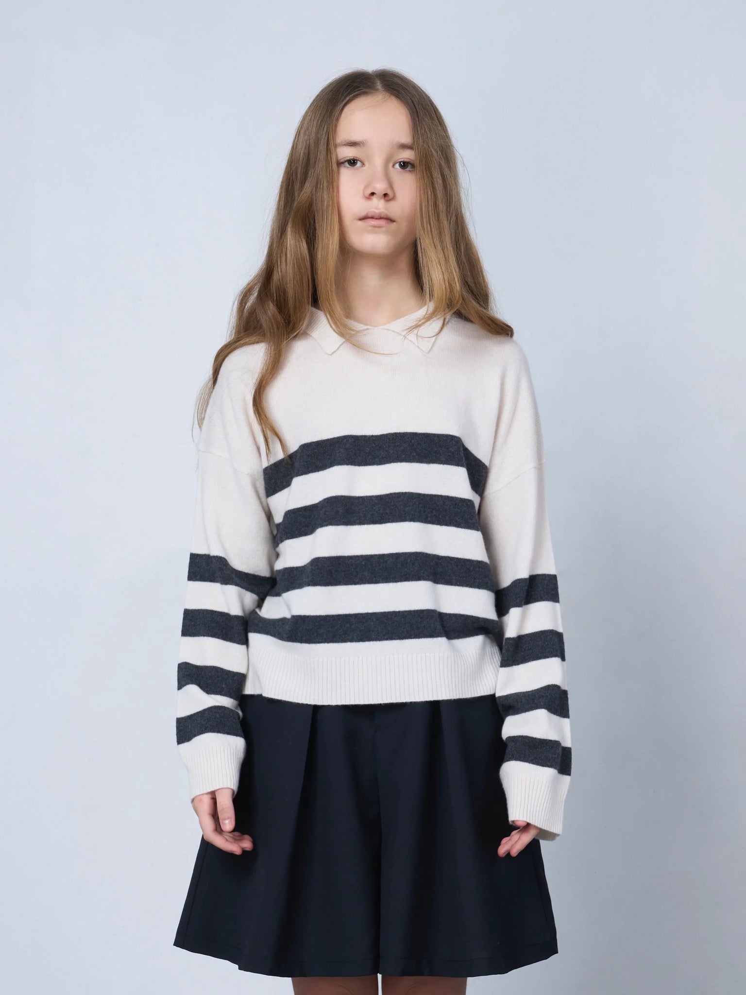 Kids Cashmere Collared Polo Sweater Stripes