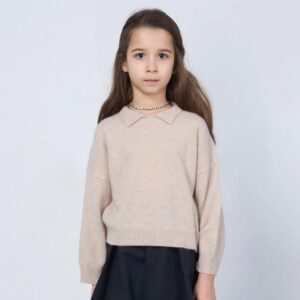 Kids Cashmere Collared Polo Sweater Beige