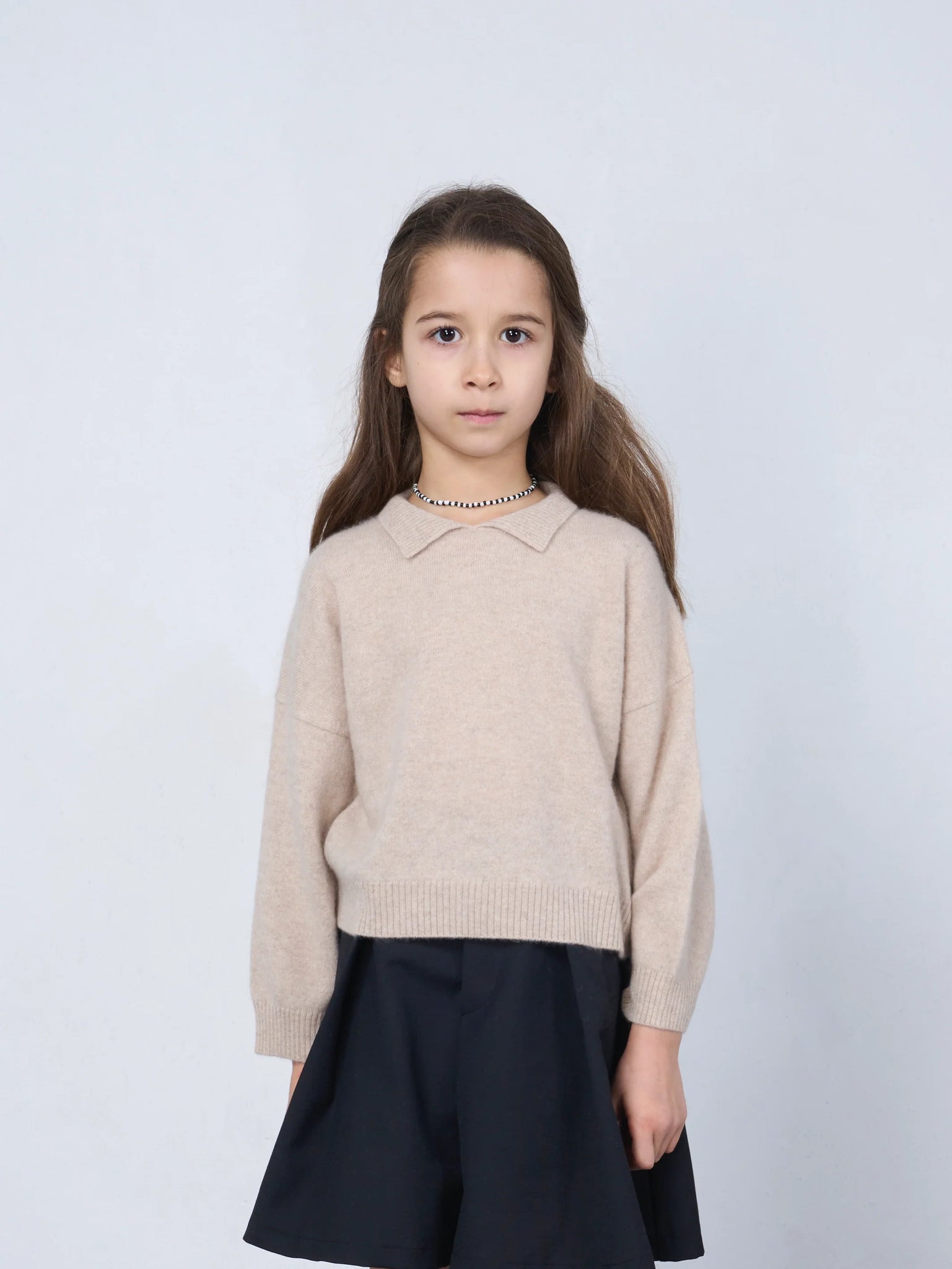 Kids Cashmere Collared Polo Sweater Beige
