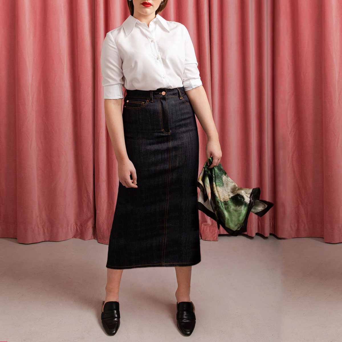 Studio Heijne Midi Denim hame Midi Denim Hame Sininen & Tabacco Stitch