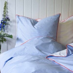 Puuvilla Percale Stripe vuodevaatteet Sininen Raita Oranssi Piping