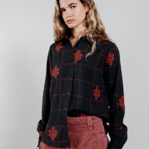 Kenji Tencel Shirt Black Eternal Knot Print