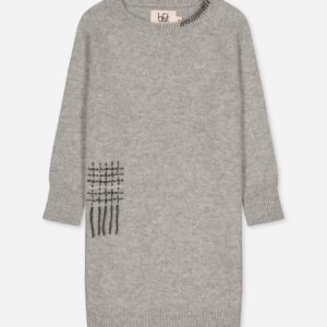 Kids Cashmere Sweater Dress Embroidered Grey