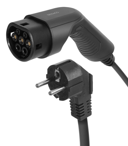 DELTACO e-Charge, cable Mode 2, Schuko - type 2, 10-16A, 5M -sähköauton latauskaapeli