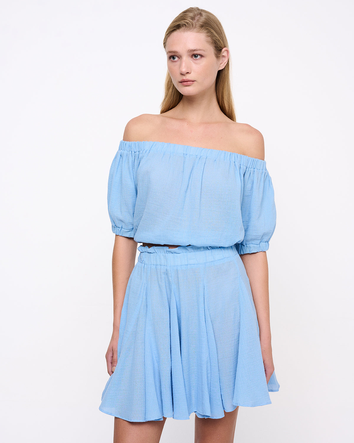 Off Shoulder Cropped Top Sky Blue