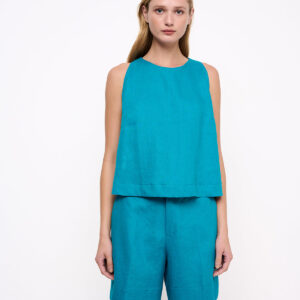 Linen Sleeveless Top Petrol