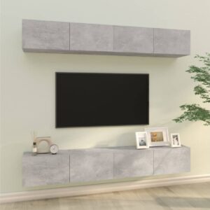 beBasic TV-seinäkaapit 4 kpl betoninharmaa 100x30x30 cm - Harmaa