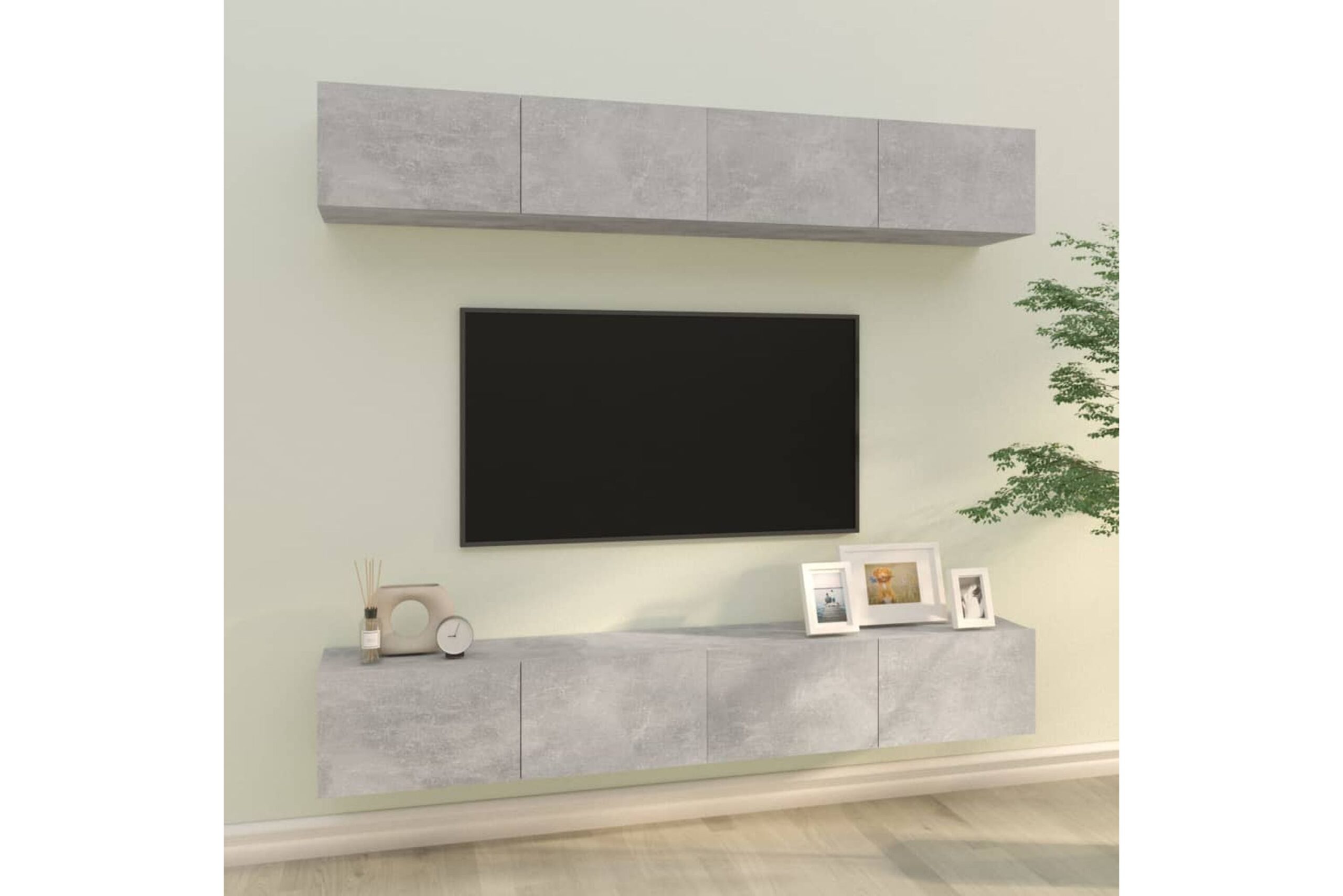 beBasic TV-seinäkaapit 4 kpl betoninharmaa 100x30x30 cm - Harmaa