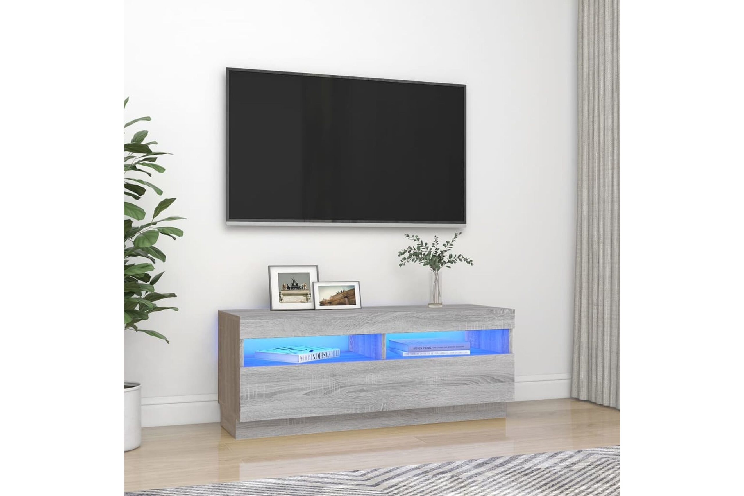 beBasic TV-taso LED-valoilla harmaa Sonoma 100x35x40 cm - Harmaa