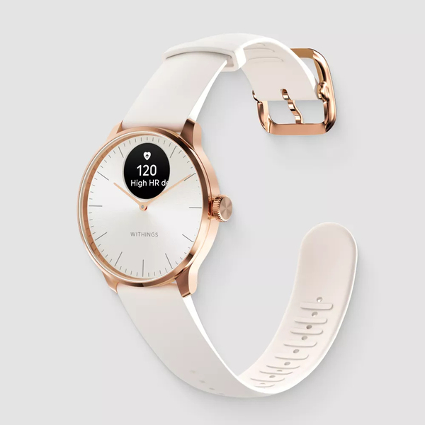 Withings Scanwatch Light 37mm -hybridiälykello, ruusukulta valkoinen