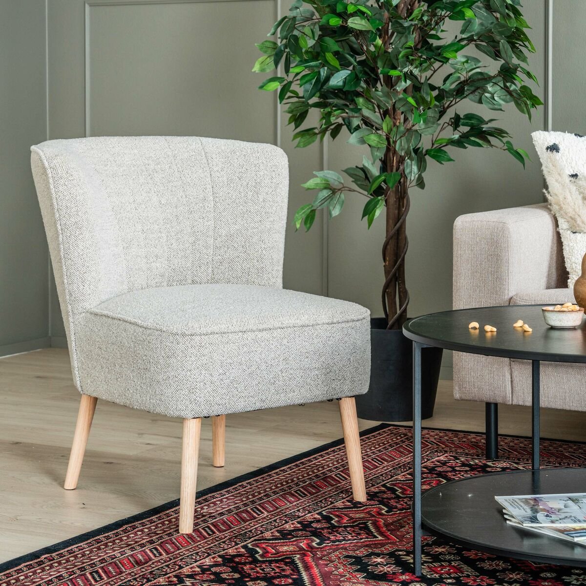 Inka nojatuoli beige monza 60, öljytty tammijalat