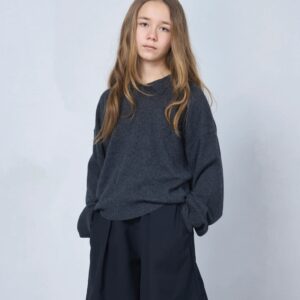 Kids Cashmere Collared Polo Sweater Anthracite