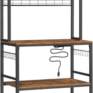 Keittiön hylly kiinteällä pistorasialla, mikroaaltouuni hylly, penkki, ritilälevy, 14 koukkua Vintage ruskea-musta 40 x 80 x 170 cm