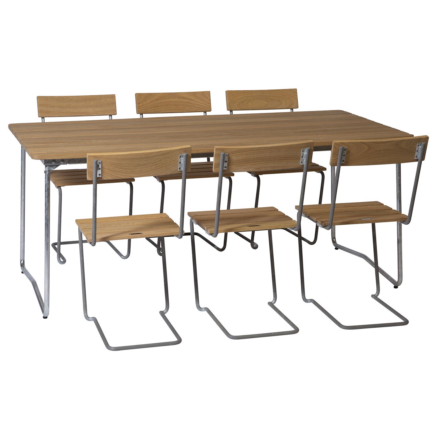 Grythyttan Stålmöbler, Ruokailuryhmä B31 170 cm ja tuoli 1 öljyttyä tammea Grythyttan Stålmöbler