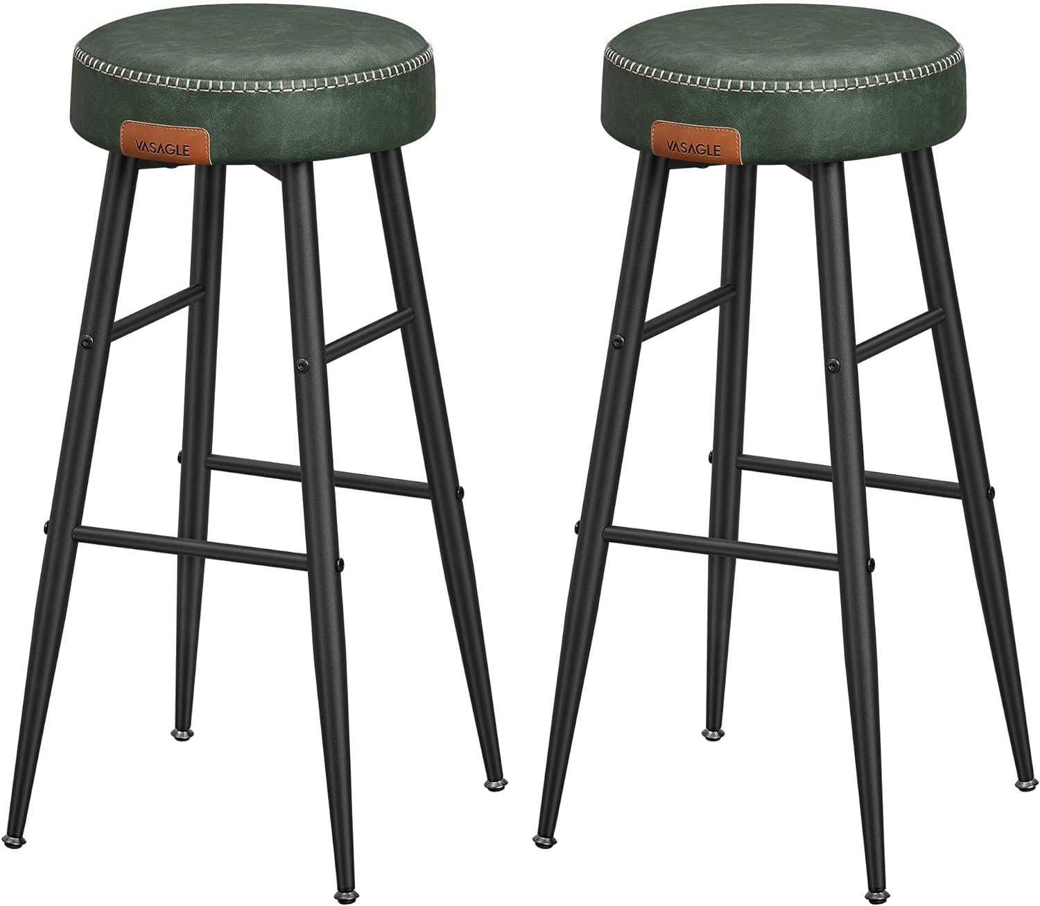 x2 Baarituolit Retro Vihreä nahka "ECHO" Istuinkorkeus 76,2 cm