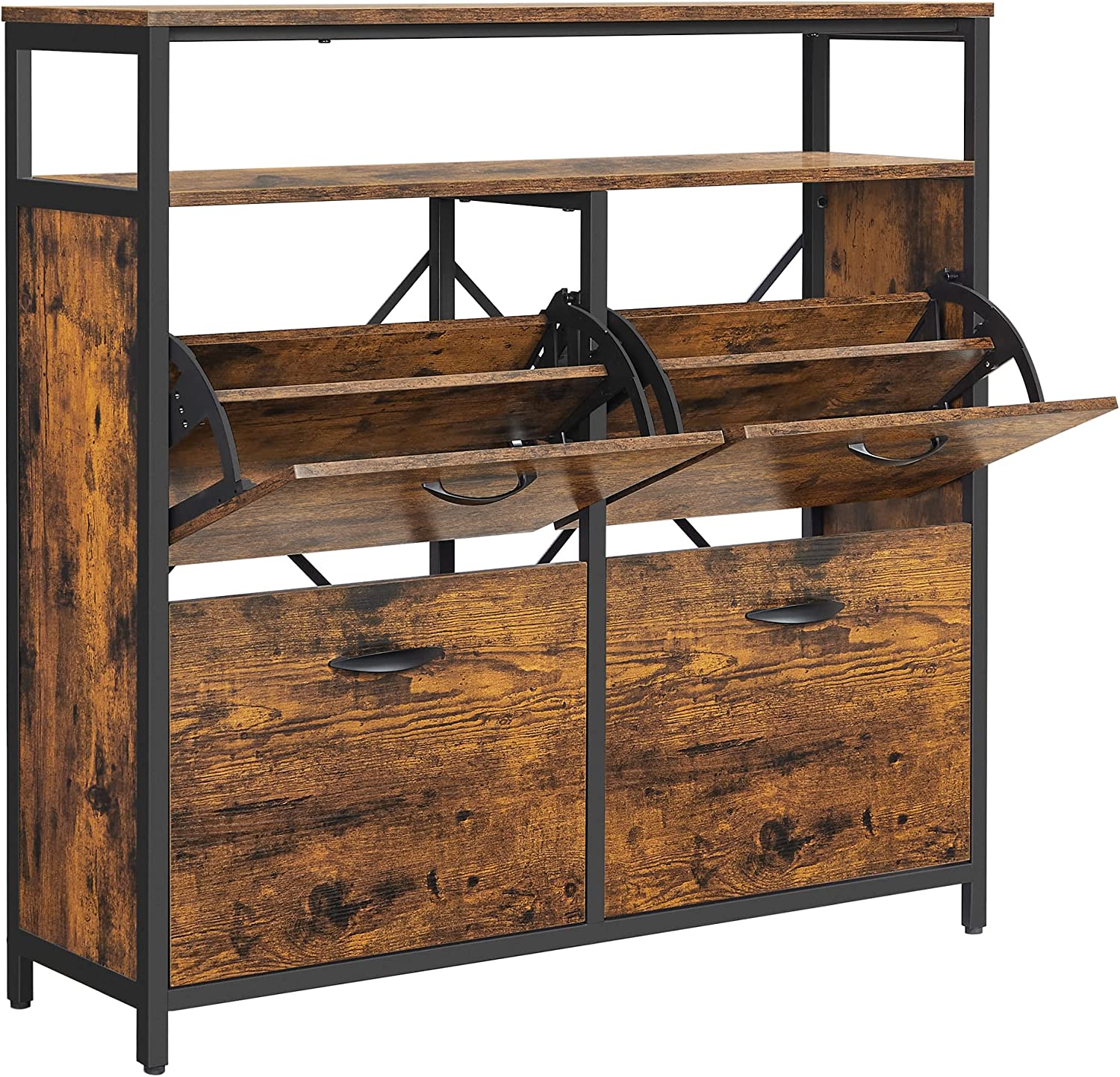 Kenkäkaappi 4 kielekkeellä 12-20 parille 98,3 x 30 x 95 cm Vintage ruskea-musta