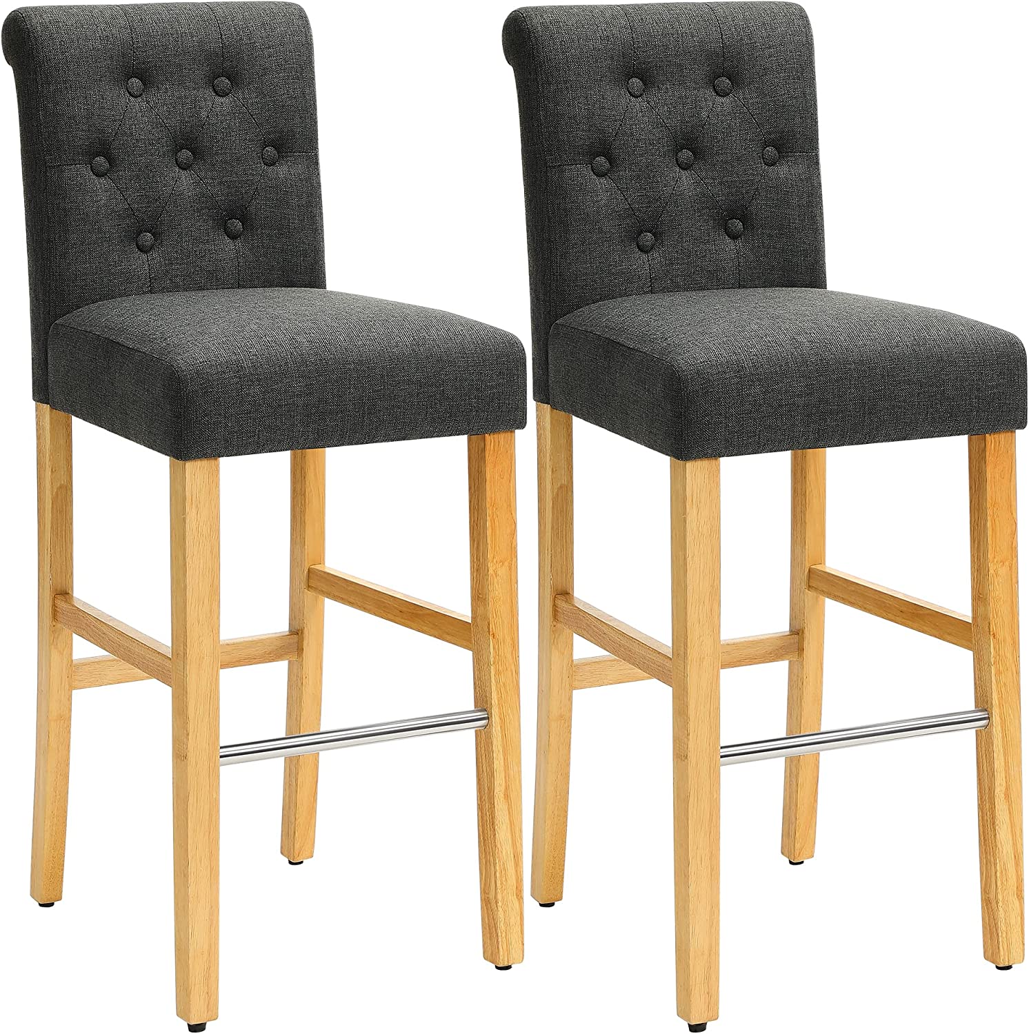 2-pakkaiset baarituolit Istuinkorkeus 76 cm Pehmustettu selkänojalla - harmaa / luonnollinen