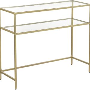 Konsolipöytä 100x35x80 cm Reliefpöytä 2 lasihyllyllä Kulta