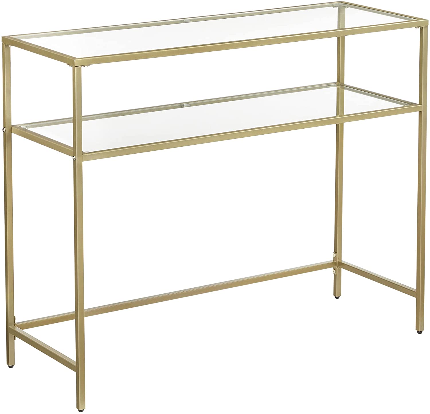 Konsolipöytä 100x35x80 cm Reliefpöytä 2 lasihyllyllä Kulta