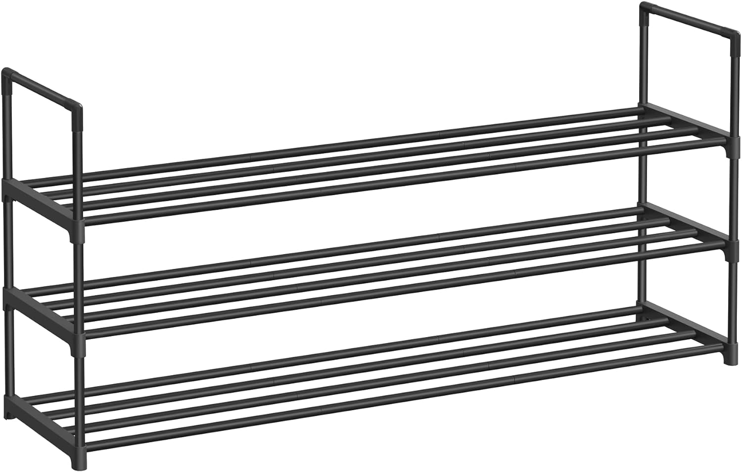 Kenkäteline 3 hyllyllä, metalli, musta 116 x 30 x 55 cm