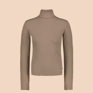 Rib Rollneck Long Sleeve Top Taupe