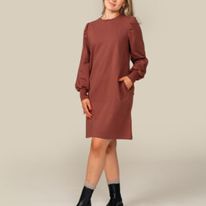 Toive Puff Sleeve Dress Rust Red