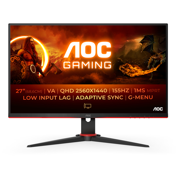 AOC 27" G2 Q27G2E/BK 1ms, 155 hz, QHD, VA -pelinäyttö