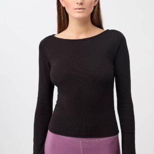 Ribbed Boat Neckline Black