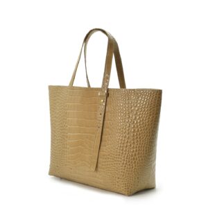 Krokokaiverrettu Nahkainen Shopper Laukku Beige