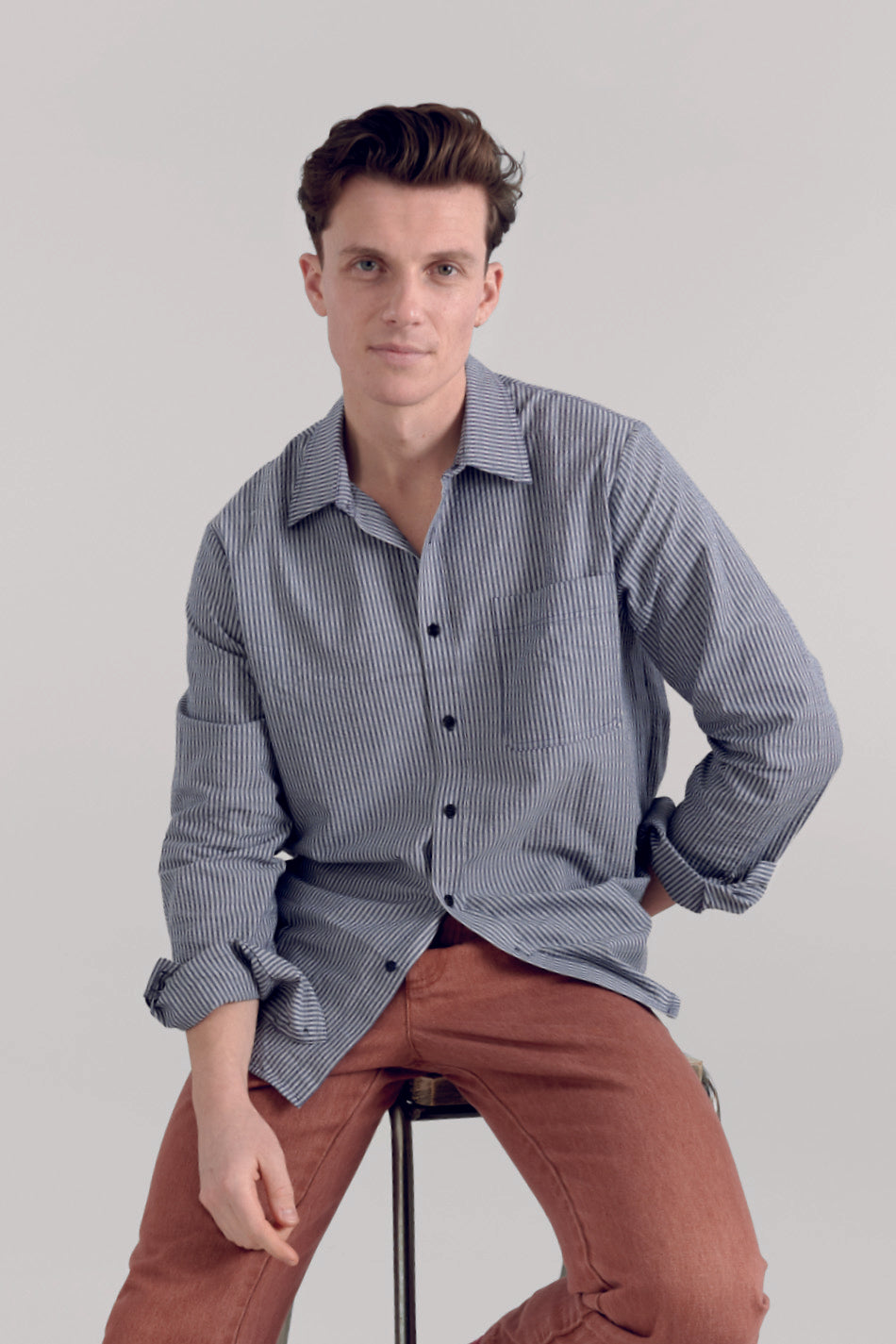 Spectre Organic Cotton Shirt Navy Pinstripe
