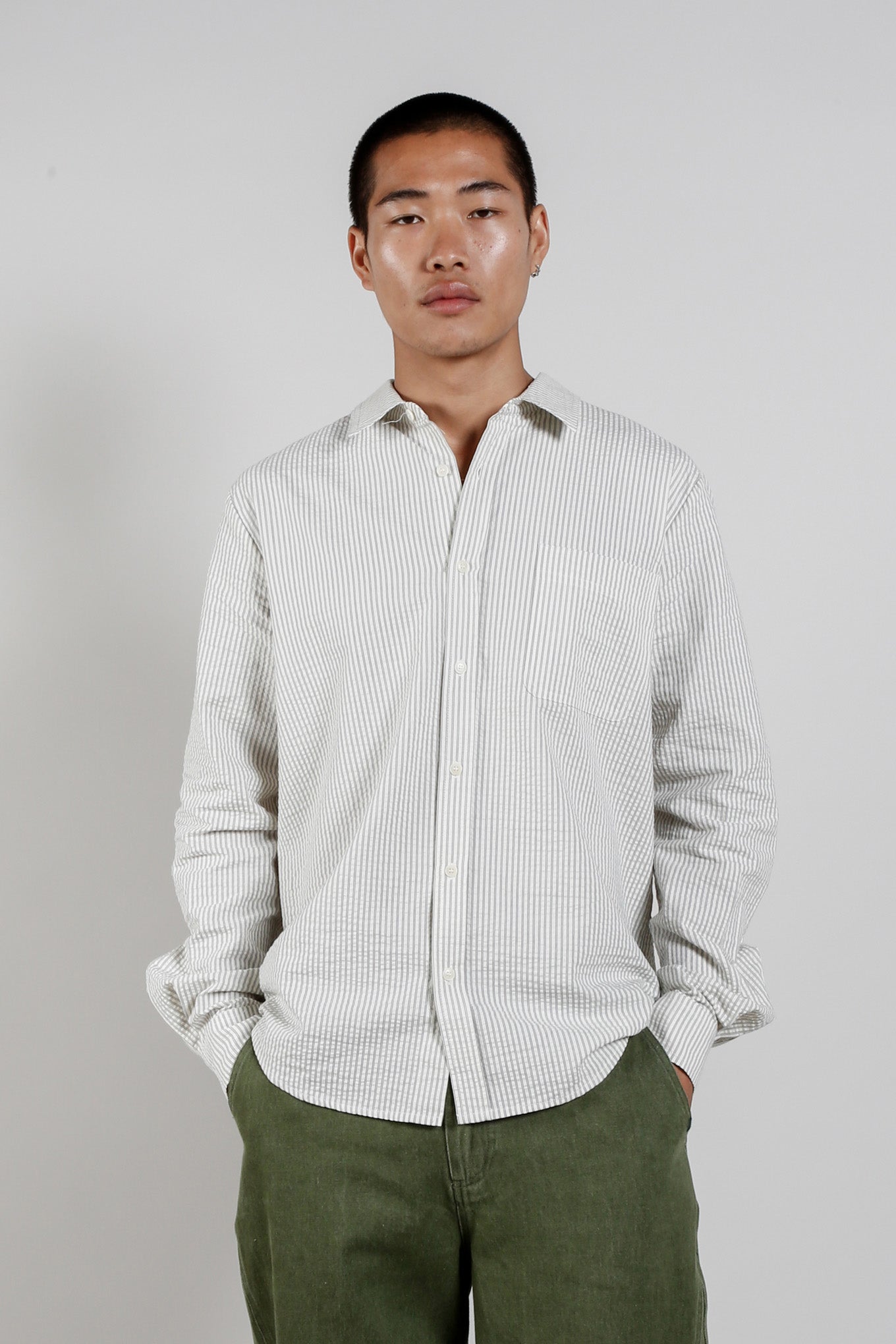 Spectre Organic Cotton Shirt Ivory Pinstripe