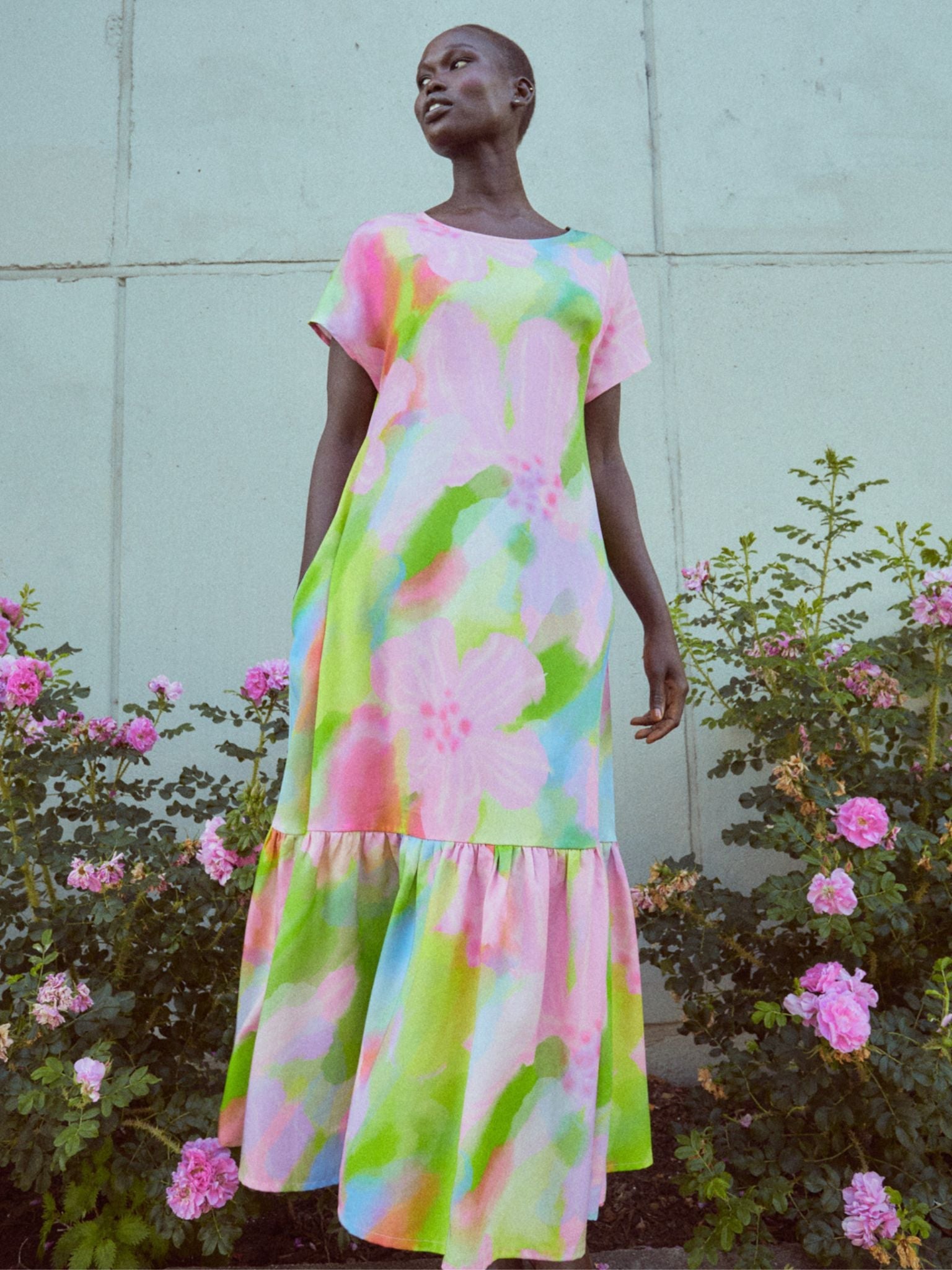 Pink Bloom Maxi Mekko Pastelli Vaaleanpunainen/Vihreä