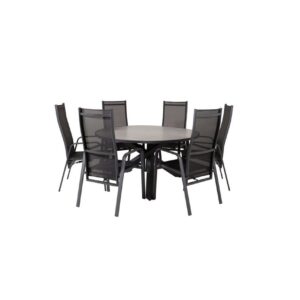 Ruokaryhmä Parma Pyöreä 140 cm Musta / Harmaa Copacabana tuoleilla 6 kpl - 6 kpl