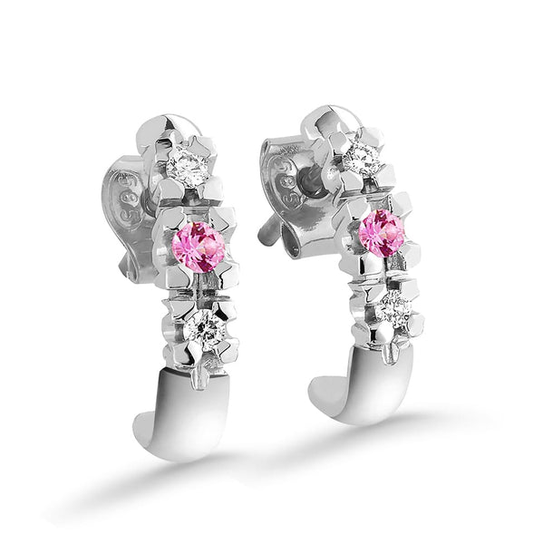 Silván Charlotte timanttikorvakorut 0,08ct pinkeillä safiireilla, valkokultaa, timanttikorut