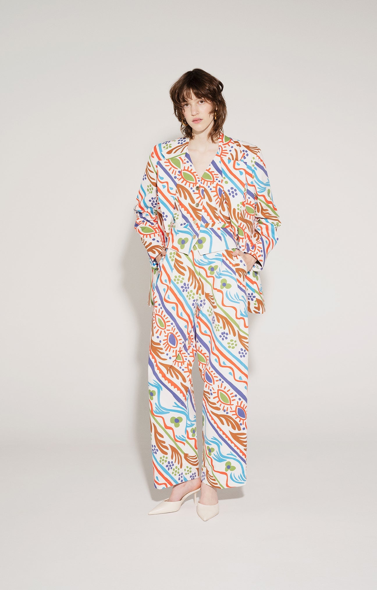 Veltelini Trousers Folkdoodle White