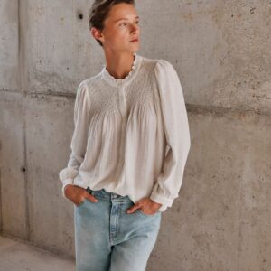 Smock Embroidered Shirt White