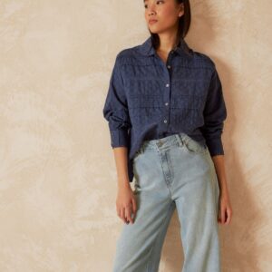 Inserted Lace Shirt Blue