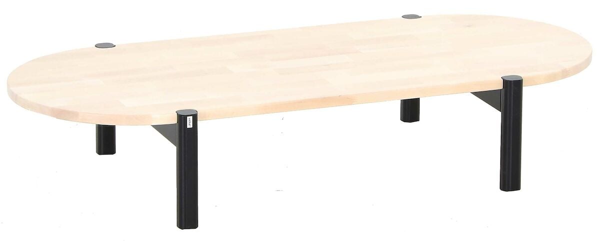 Koivu ovaali sohvapöytä 122x51x23 cm luonnonväri/musta